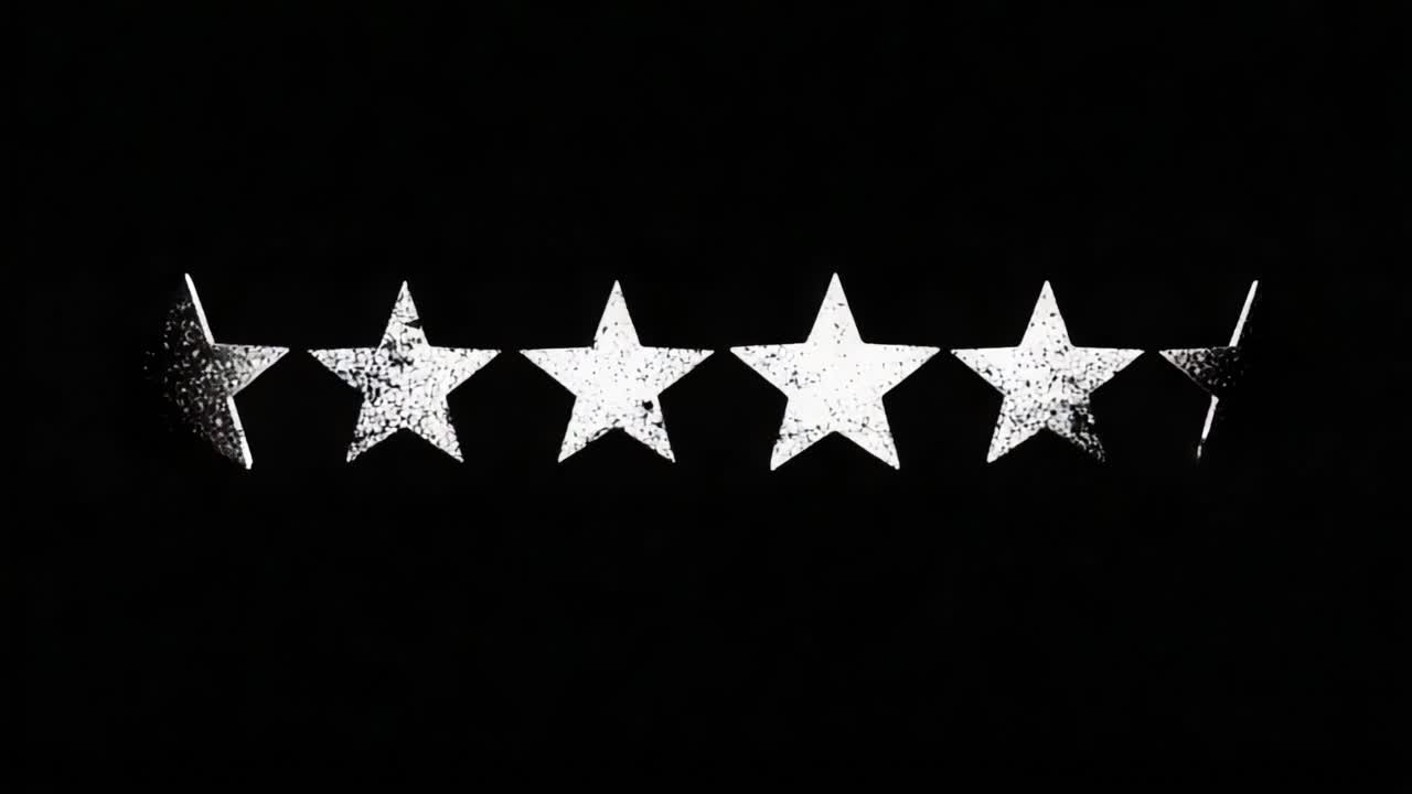 Five Distinct White Stars Aligned Against a Black Background, Highlighting Gradations of Rating or Quality in a Minimalist Style, Perfect for Creative Projects or Design Use