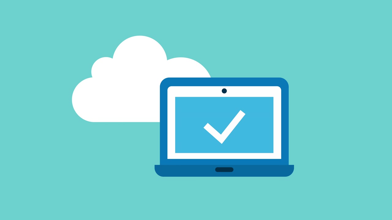 Animated Laptop and Cloud Icon Representing Cloud Computing