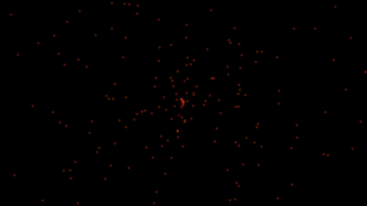 Abstract Motion of Glowing Red Particles on Black Background