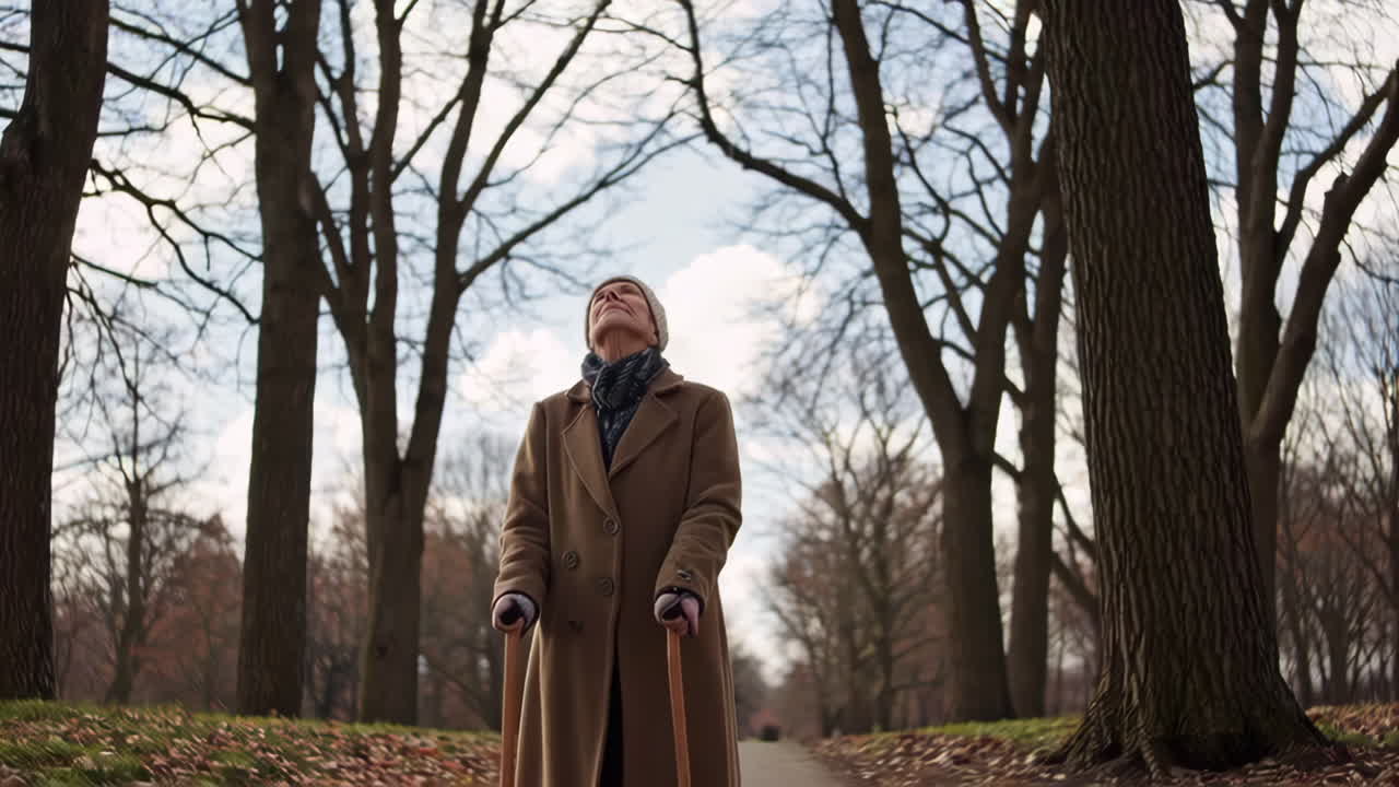 Elderly Woman Walking in a Park