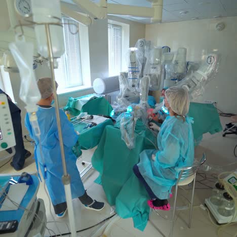 surgery performed by robotic surgical system. surgical operation with da vinci in modern surgery room