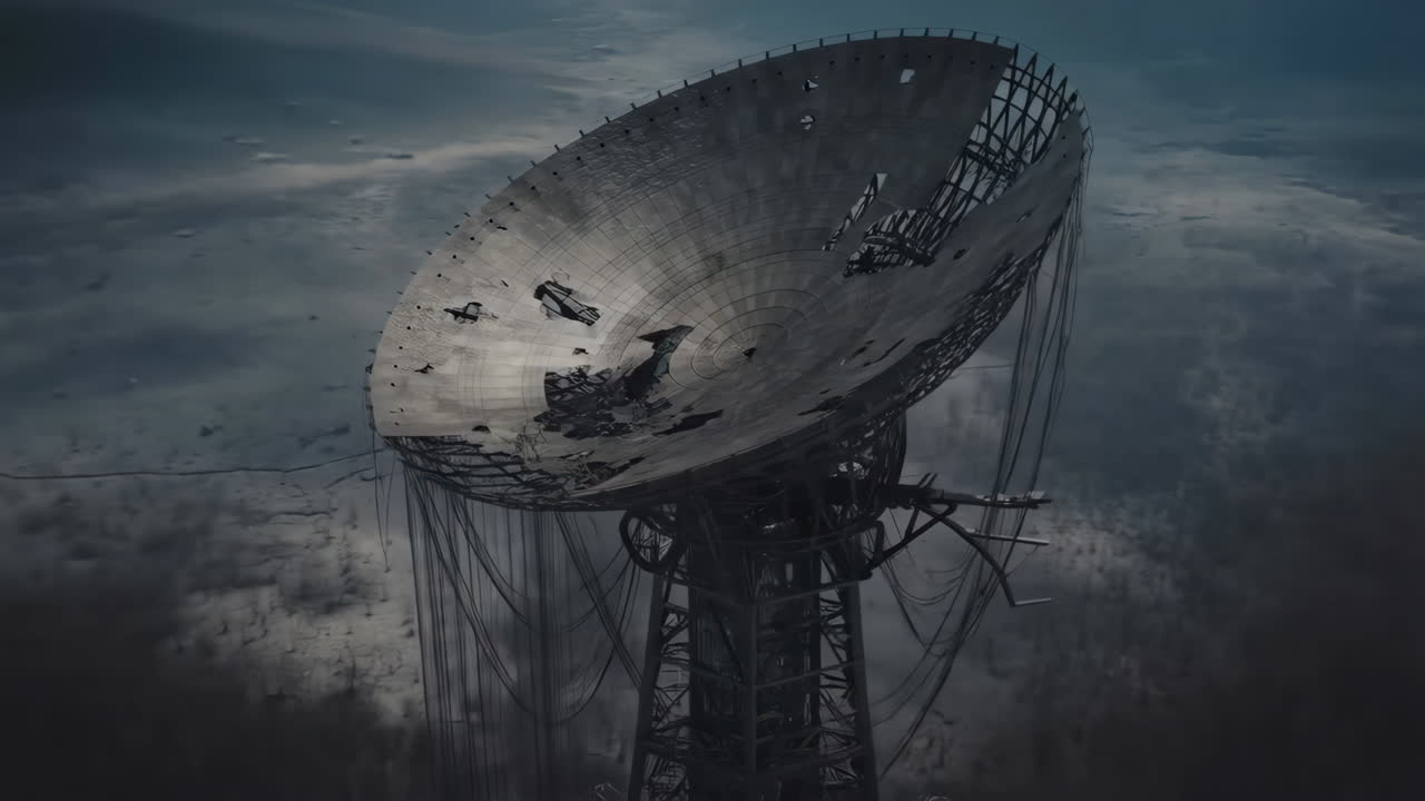 Abandoned Satellite Dish in a Frozen Landscape
