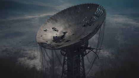abandoned satellite dish in a frozen landscape