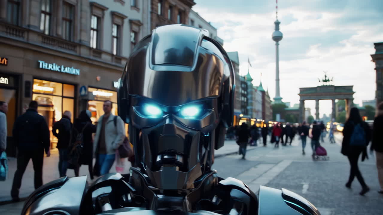 robot en una calle de la ciudad