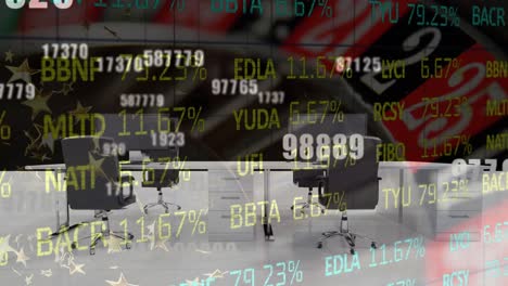 animación de ruleta y oficina sobre el procesamiento de datos.