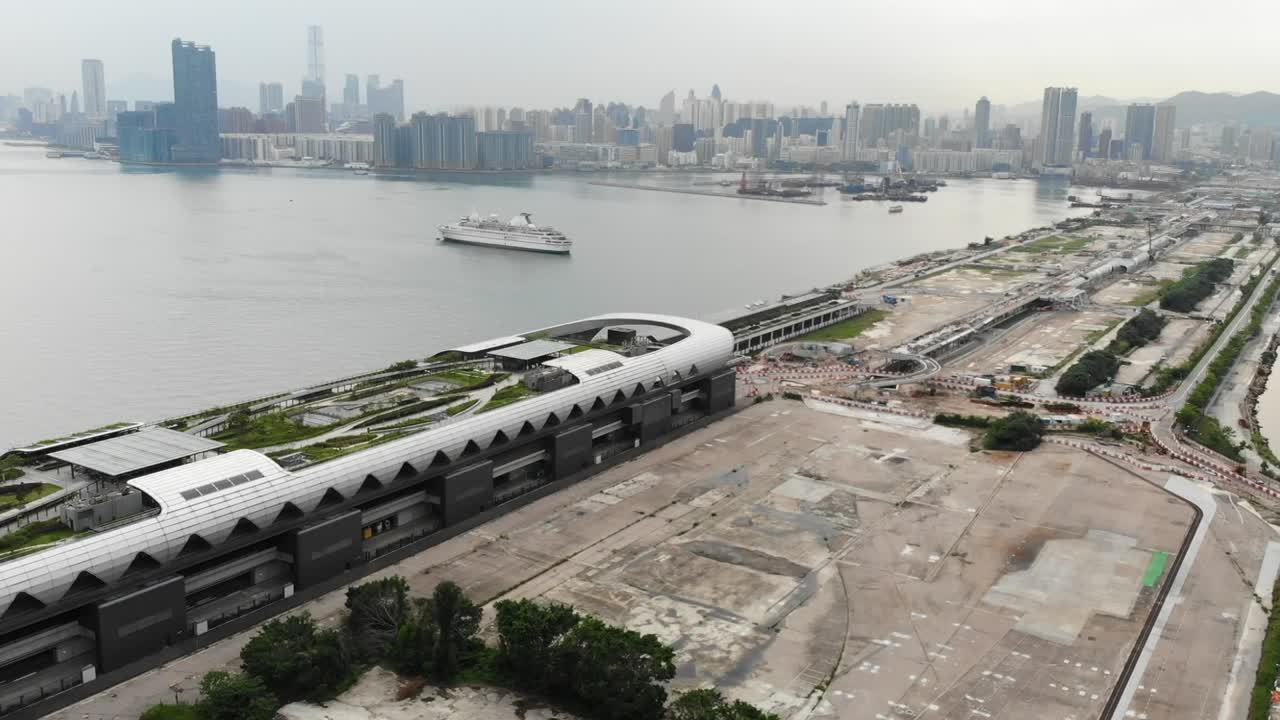 Kai Tak Cruise Terminal of Hong Kong from drone view