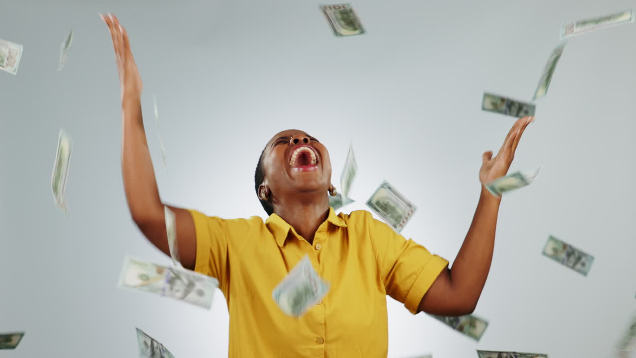 Money rain, wow and celebration dance by black