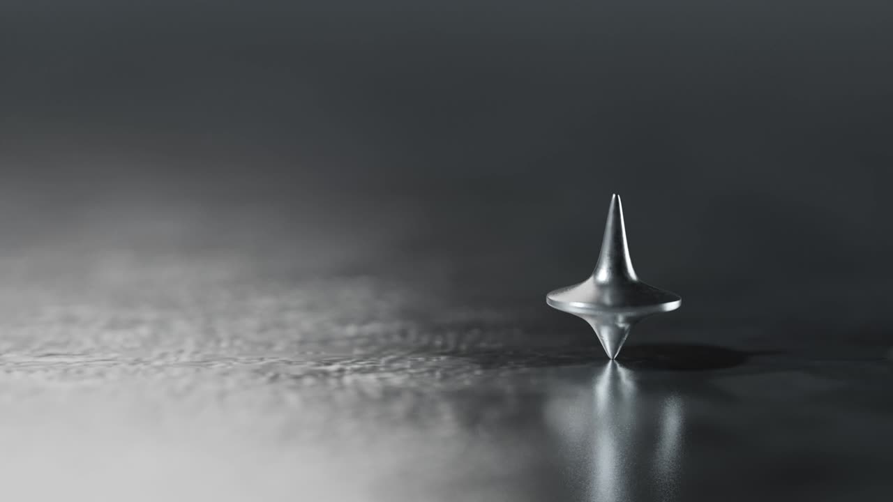 어두운 배경에서 회전하는 금속 자이로스코프의 cg 렌더링