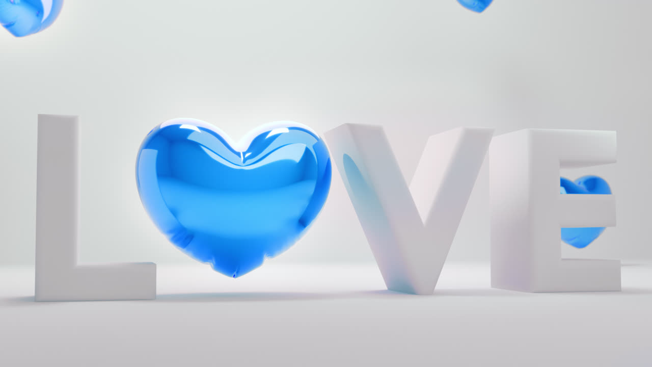 White love letters sign with the blue heart instead of "O" letter