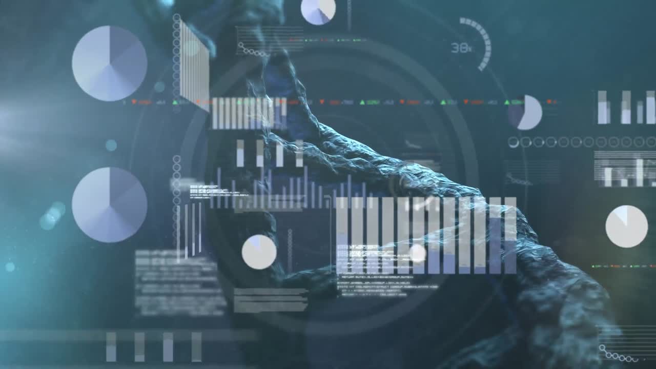 Animation of data processing over dna strand on black background