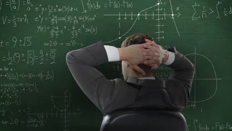 man in front of moving maths on blackboard 4k