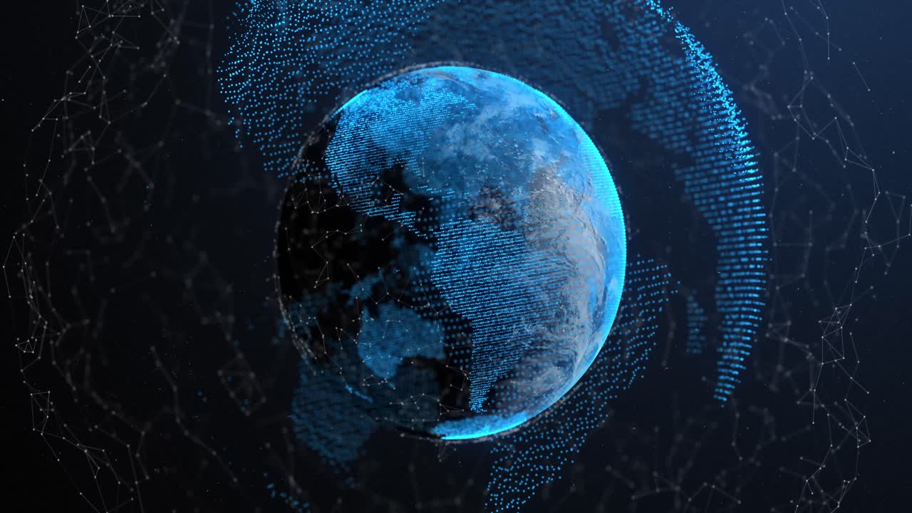 Network of connections over globe against blue background