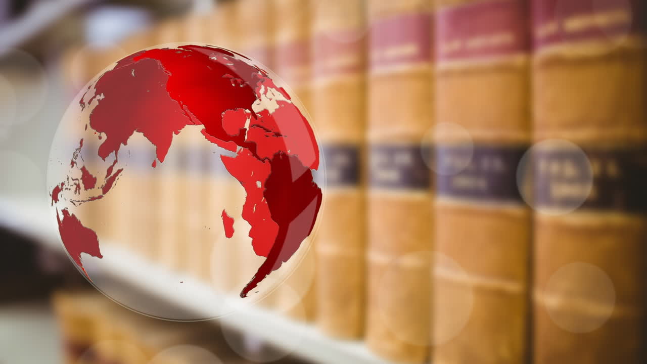 선반에 있는 책 위에 있는 지구상의 애니메이션