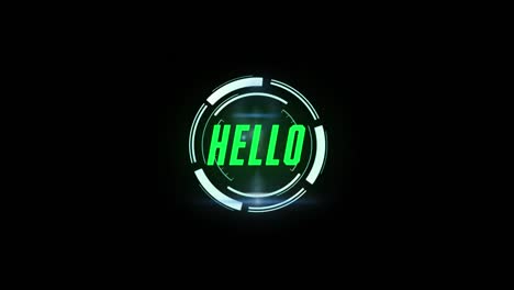 animación del texto de saludo sobre el escaneo de alcance en fondo negro