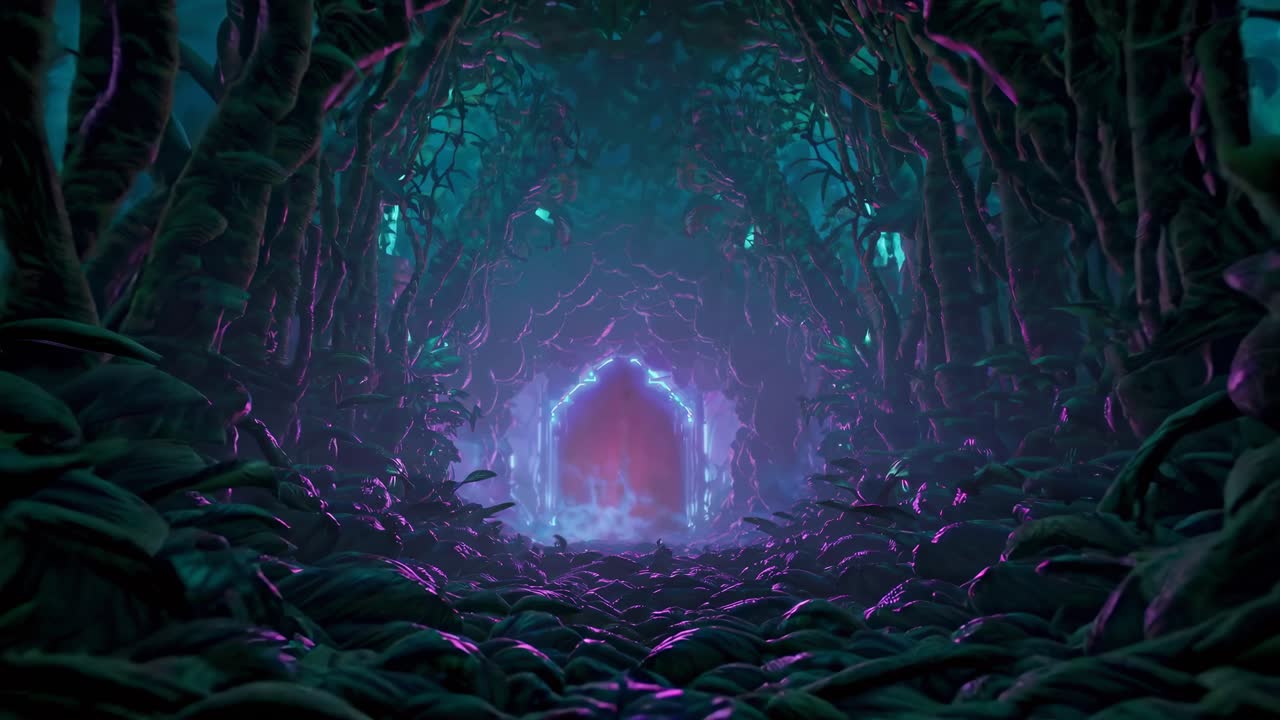 Neon Glowing Portal in a Fantasy Forest