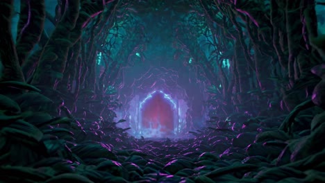 neon glowing portal in a fantasy forest