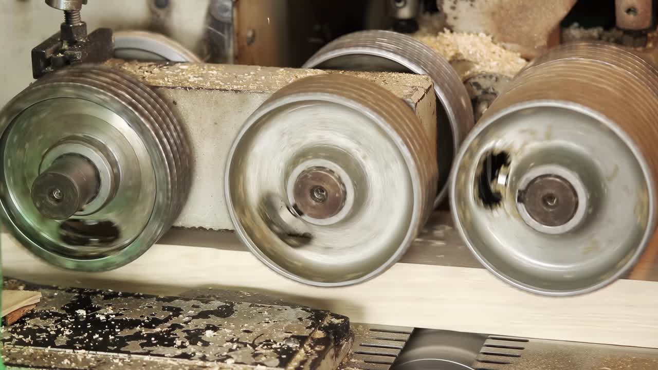 máquina de cepillado de madera en acción