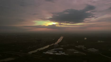 Drone-view-of-Hanoi-during-sunset-in-Vietnam