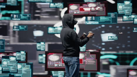 man uses virtual reality headset for system corruption and password cracking