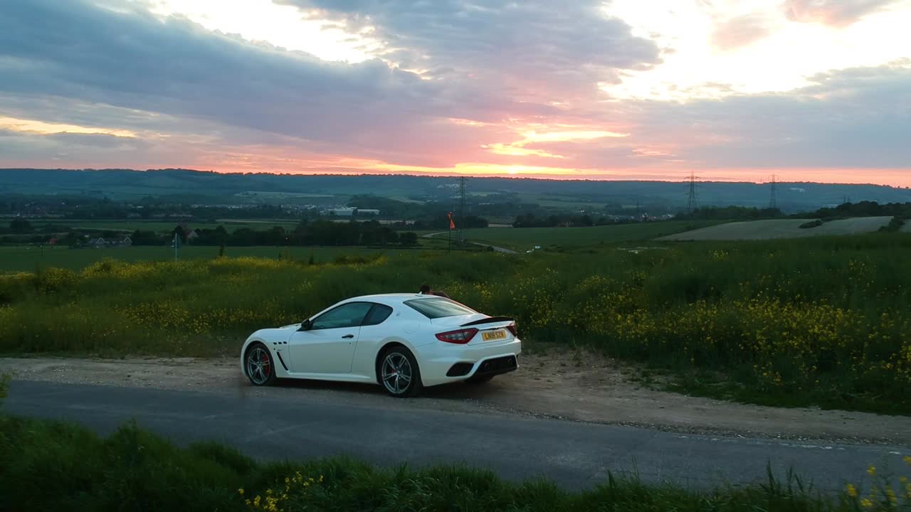 Maserati drone shot at sunset