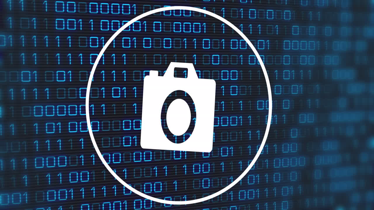 animación del icono de la cámara a través de la codificación binaria.