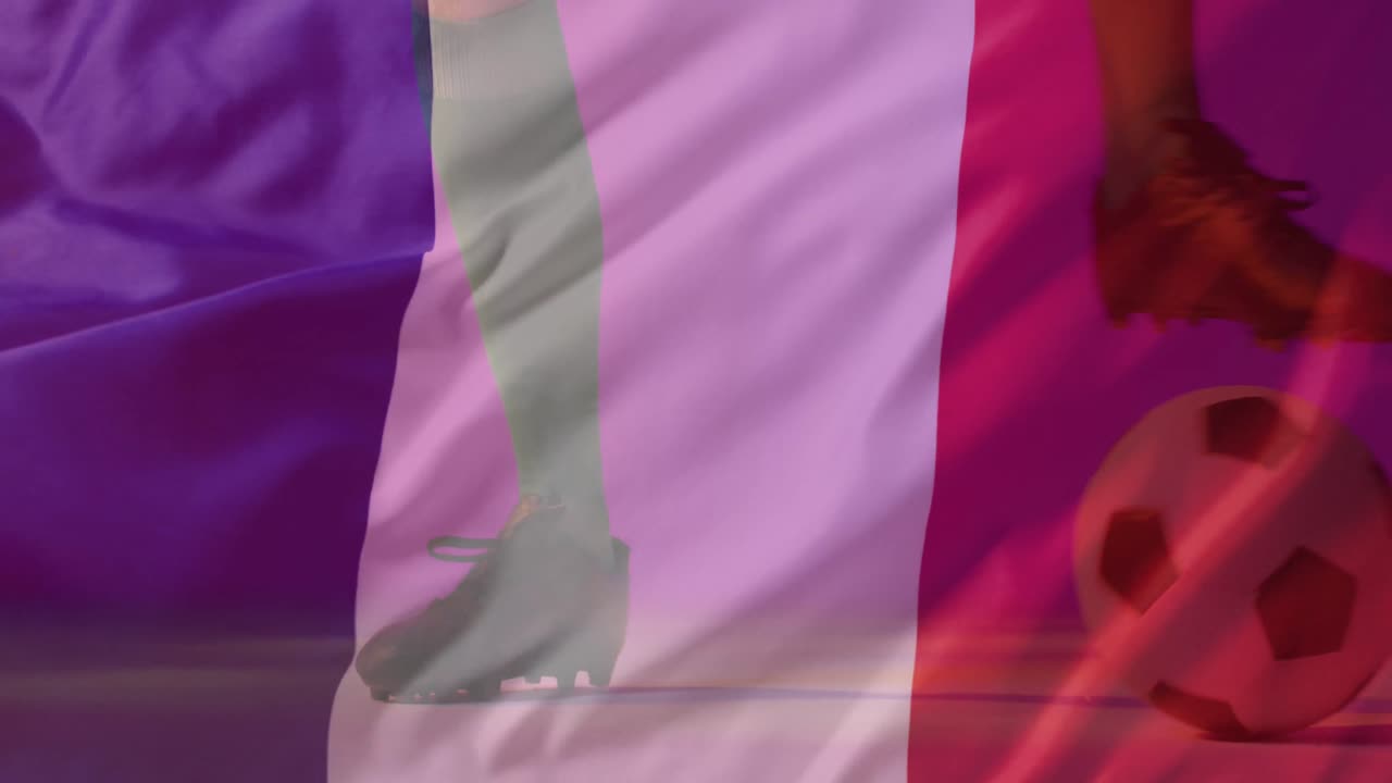 프랑스  ⁇ 발 위에 있는 백인 남성 축구 선수의 애니메이션