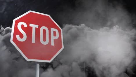 Animation-of-road-sign-and-clouds-on-black-background