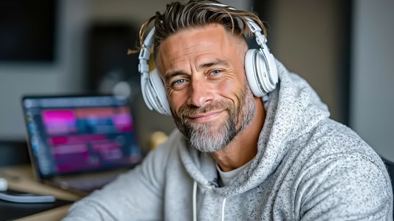 En mann med hodetelefoner som sitter foran en bærbar datamaskin