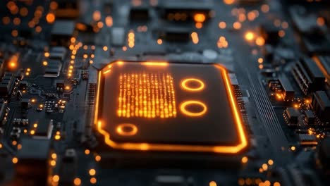 close-up of a glowing computer circuit board