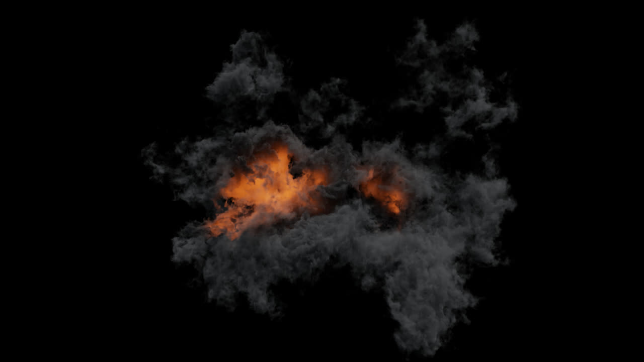 Powerful Explosion of Fire and Smoke on Black Background