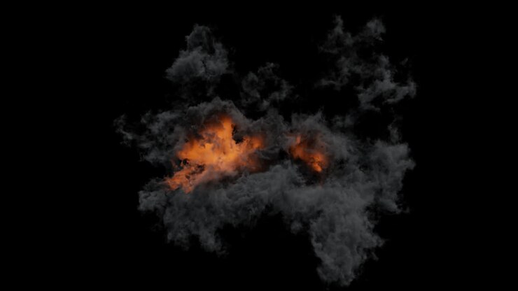 Powerful Explosion of Fire and Smoke on Black Background
