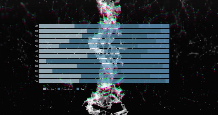 Animation of dna, data and graphs on black background