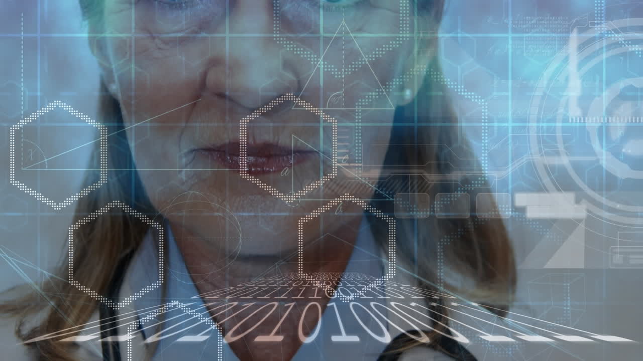 animación del procesamiento de datos de codificación binaria sobre una doctora