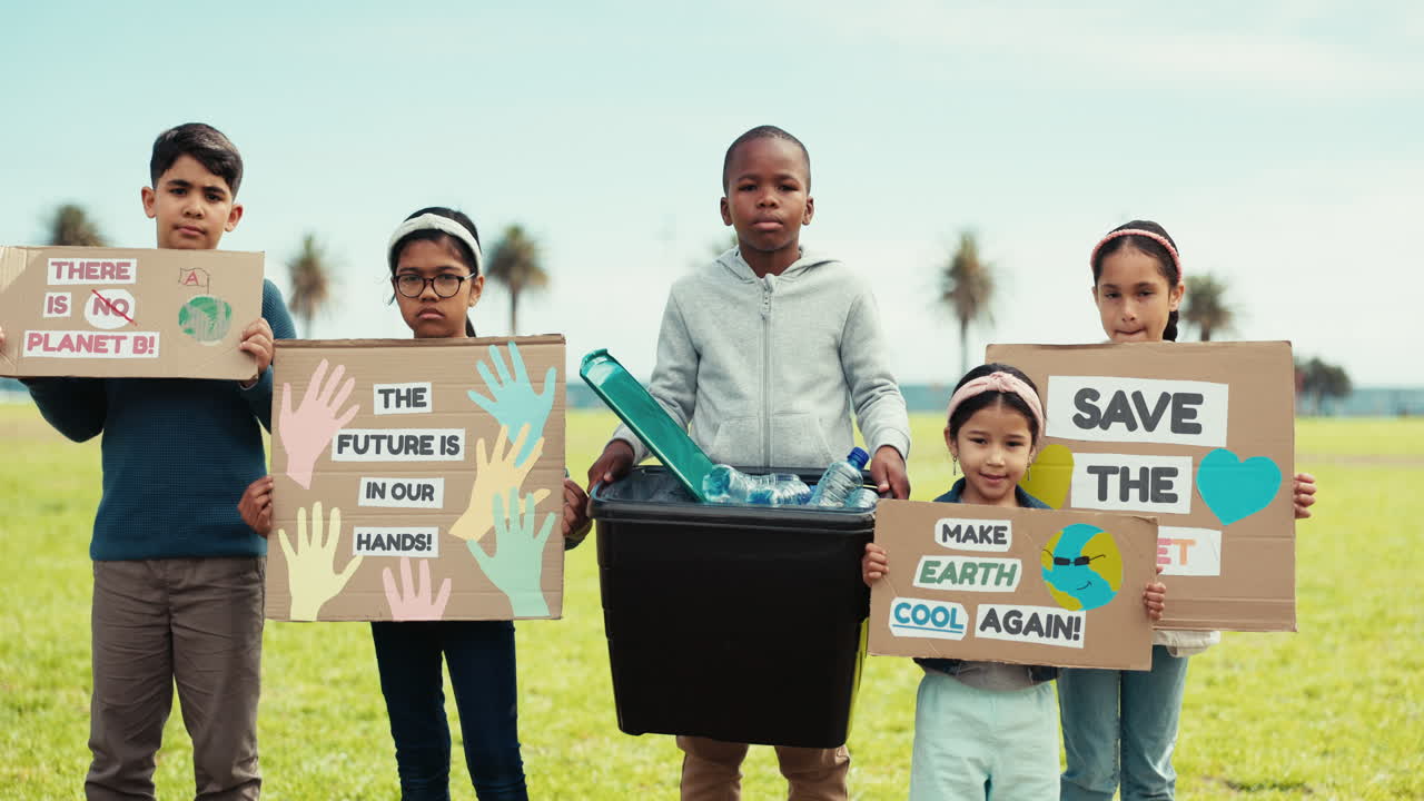 Gruppo di bambini, poster sul riciclo