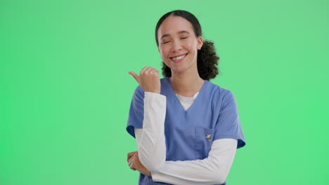 a nurse pointing to her side