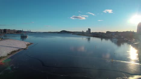 aerial shot of oslofjord inlet waterway in oslo, norway