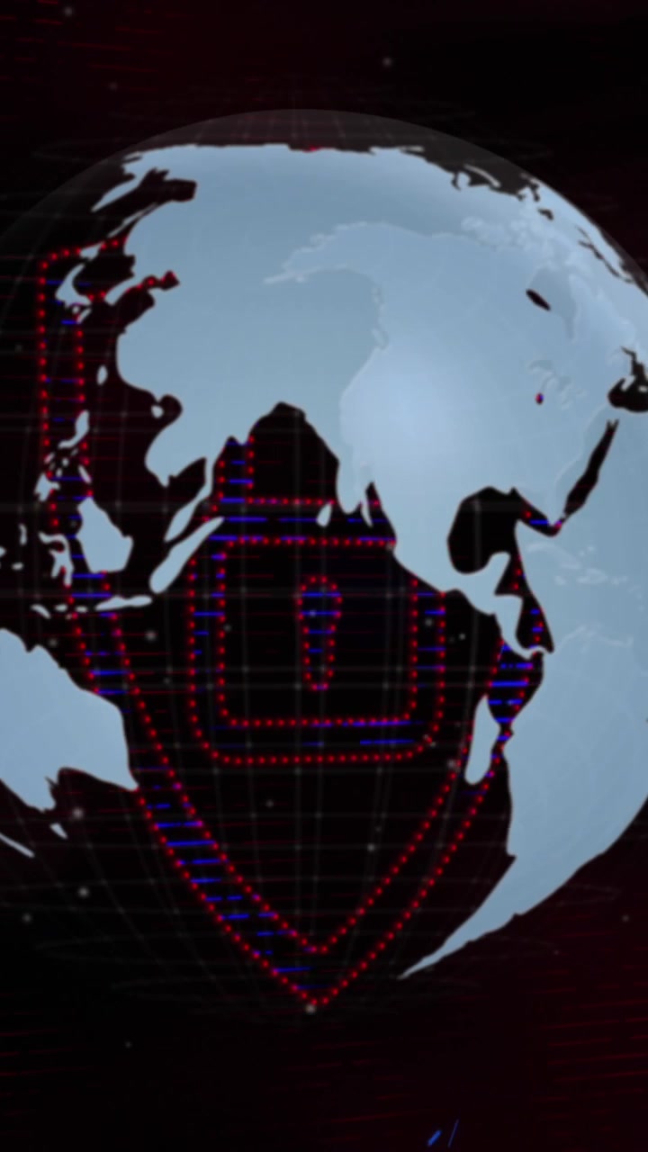 Animation of padlock and globe on black background