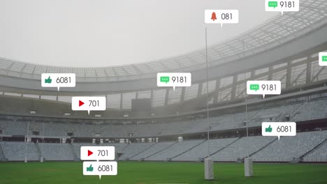 animación de iconos de medios sobre el estadio