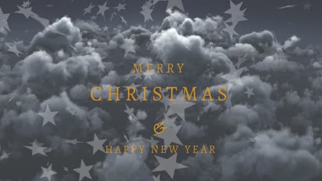animation of christmas greetings text over stars, clouds and sky