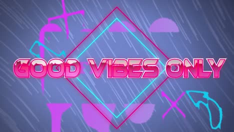 Animation-of-good-vibes-only-text-over-shapes-and-lines-on-blue-background