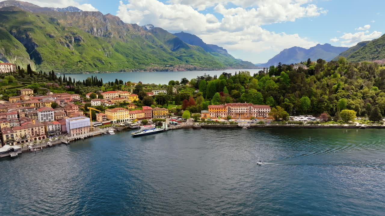 Aerial view of the village Bellagio on the shore of Lake Como, Italy