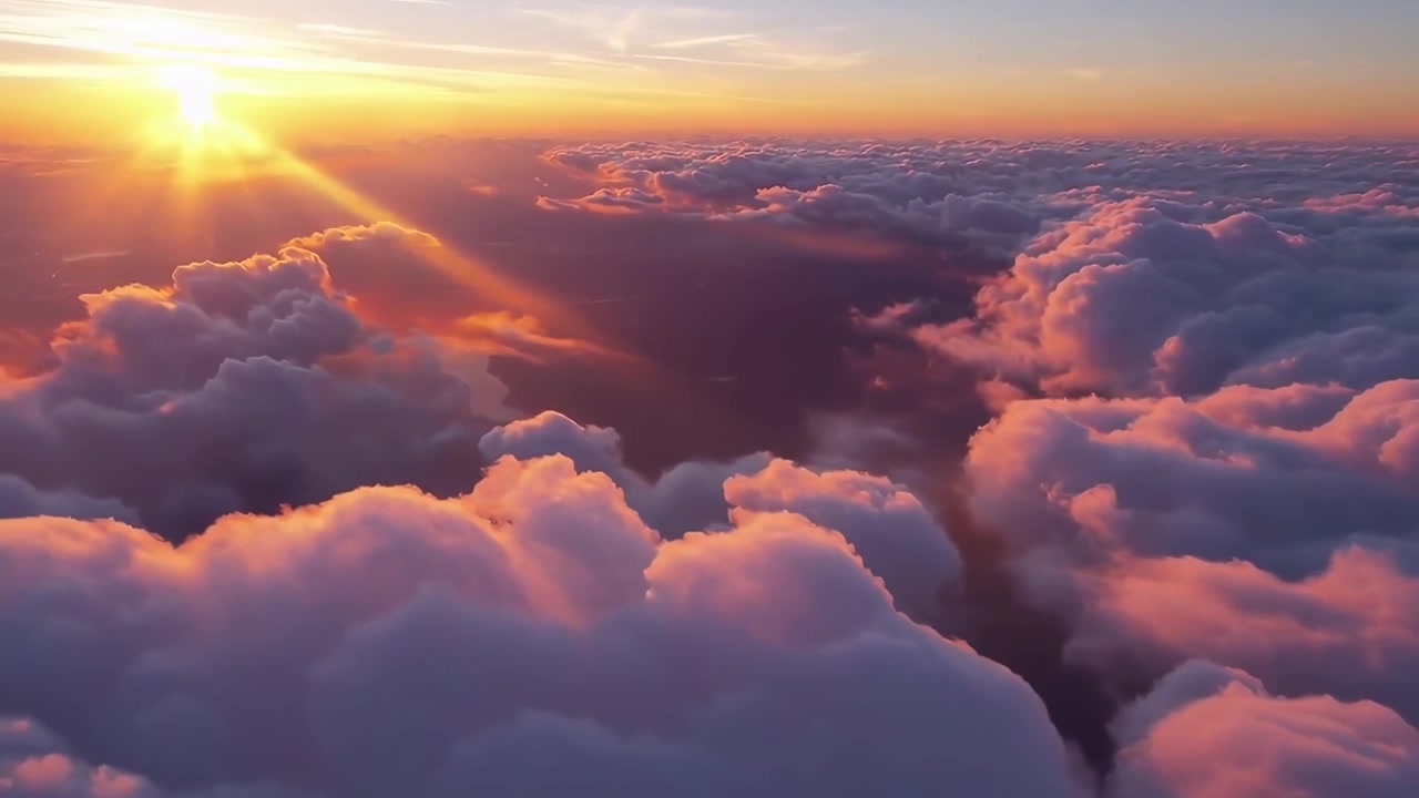 Vista aerea di un tramonto dorato sopra le nuvole