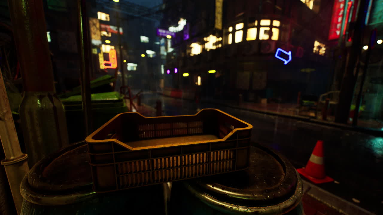 사이버크 도시의  빈 거리