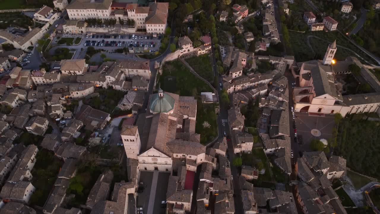 Bird's eye view of San Ruffino basilica's, Assisi, Umbria, Italy, day, 4k