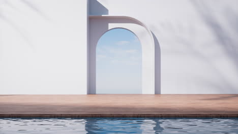 piso vacío con fondo de superficie de agua, renderización en 3d.