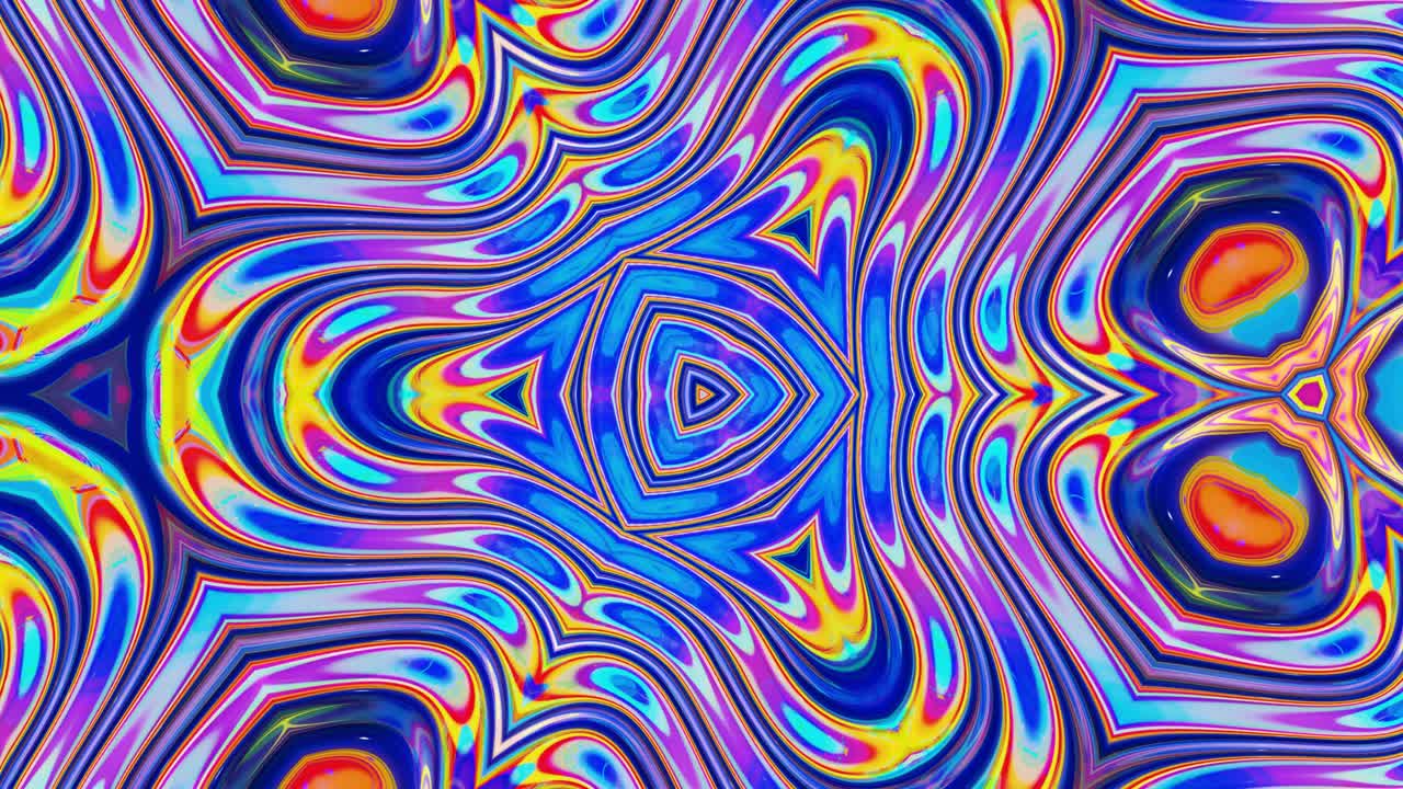 patrón simétrico iridescente líquido como el caleidoscopio con ondas. 3d elegante bucle abstracto bg, estructura ondulada de vidrio líquido brillante con hermosos colores de gradiente. 4k