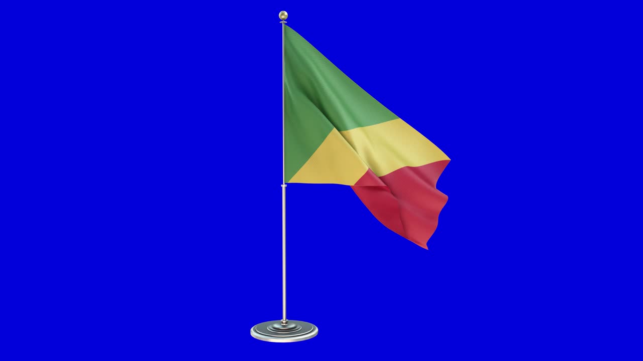 Congo Republic 3D Looping Illustration of small flag pole with Chroma Key