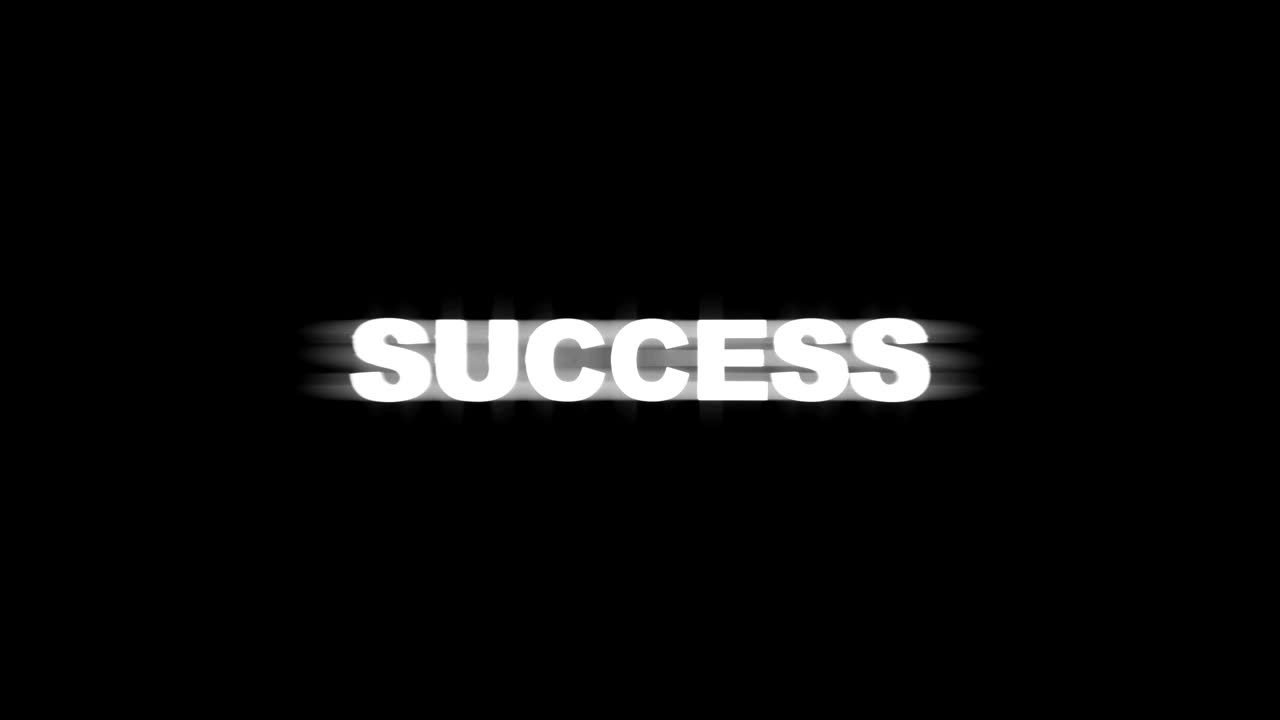 SUCCESS Glitch Tekst Animation (3 versioner med alfakanal), gammel spillekonsol-stil, rendering, baggrund, loop