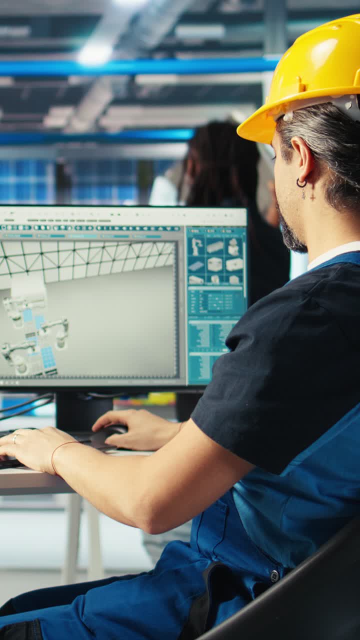 Vertical Video Solar Panels Plant Engineer Reading Paperwork To Learn How To Harness Sun Power