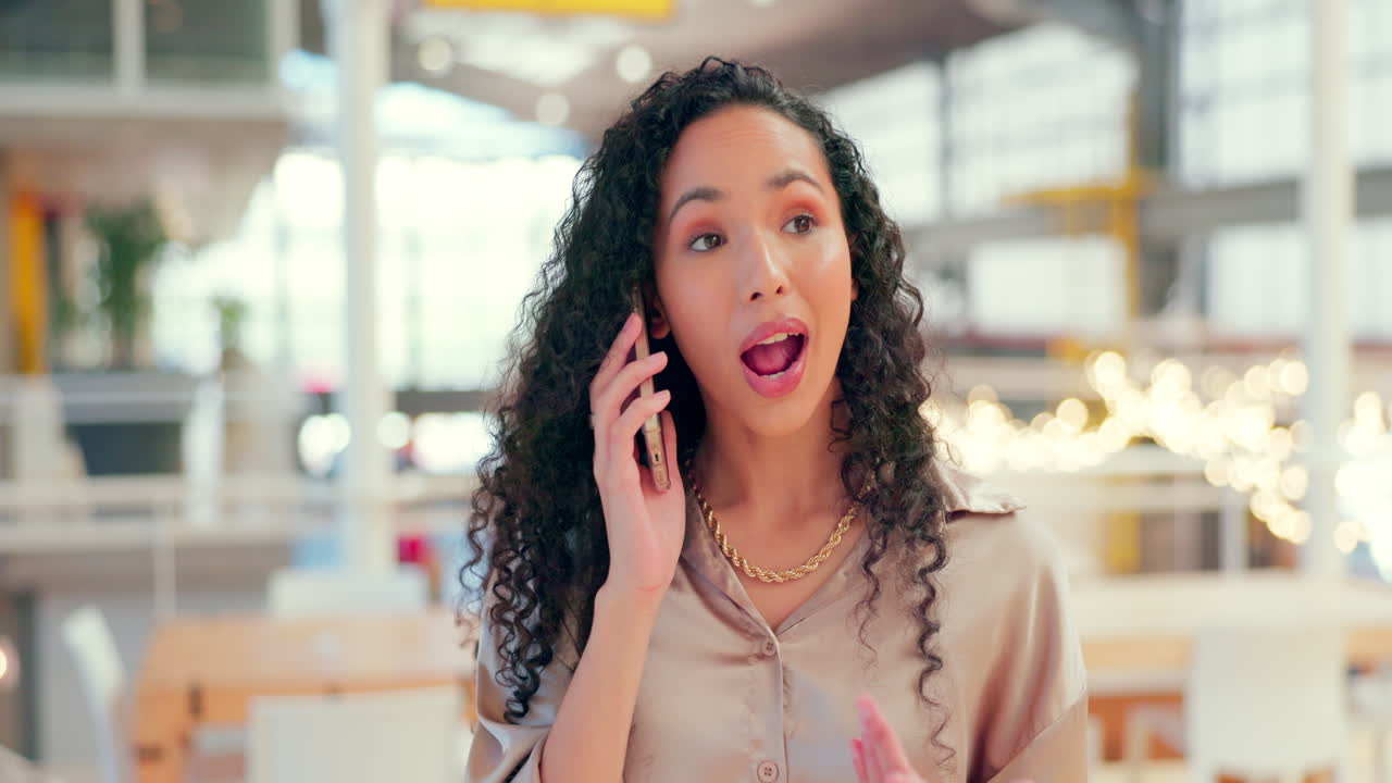 Phone call, face and happy with a business black